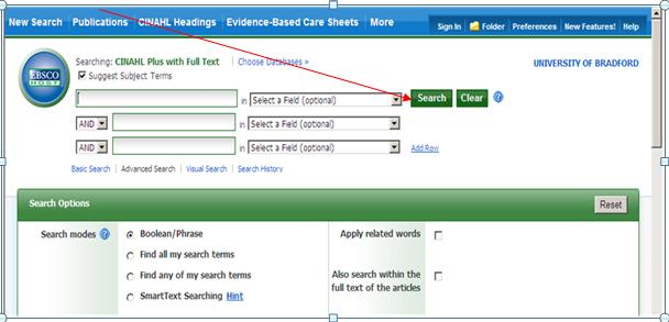 2. Make sure there s a tick in the box next to the most relevant subject term to select it (e.g. music therapy) and click Search Database. 3.
