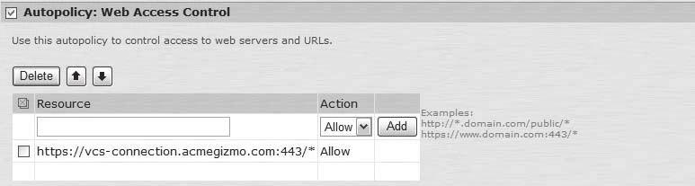 Select Show ALL Autopolicy types. Enter the URL for the View Connection Server in the Base URL input field. The Web Access Control policy should fill automatically after doing this.