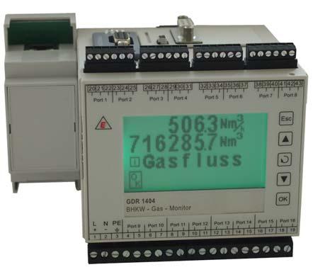 CHP GAS MONITOR GDR 1404 with Ethernet/IP, PROFIBUS-DP, Modbus-RTU, Modbus-TCP The series GDR 1404 is characterized by direct calculation of the gas consumption in Nm³.