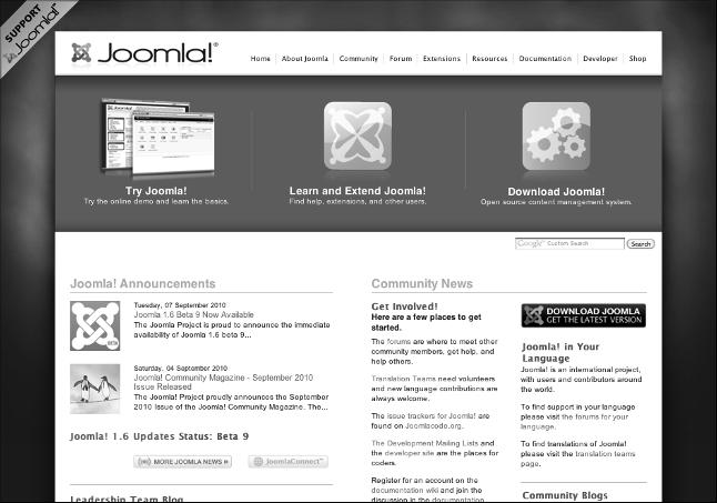 16 Part I: Getting Started with Joomla Other advantages Here are some other advantages of Joomla: Intuitive interface and management panel What-you-see-is-what-you-get (WYSIWYG) editing Rich