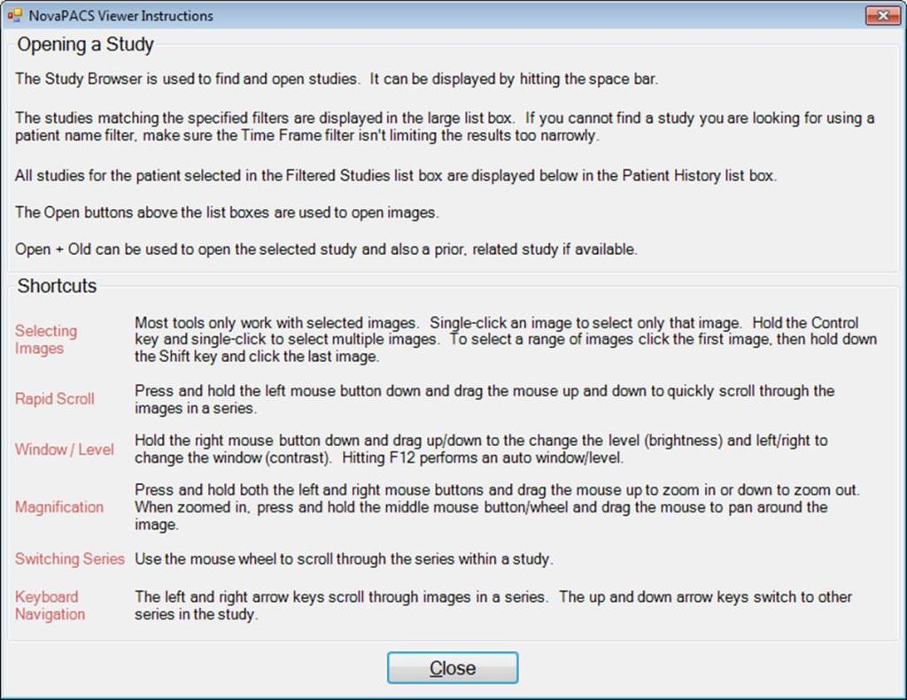 Chapter 8 Using the Study Browser Help Menu 8-1 Instructions The Instructions window offers users basic information about how to