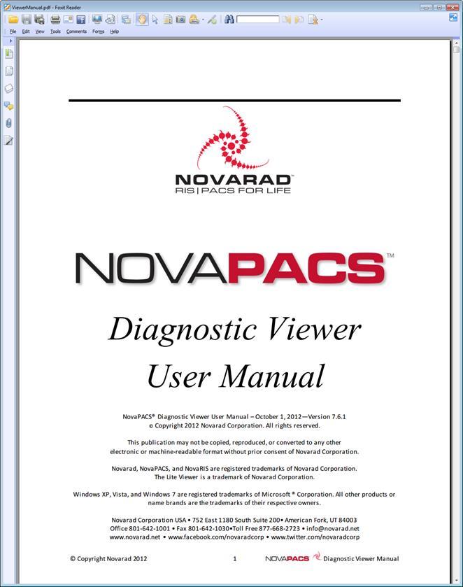 8-5 User Manual The User Manual option allows users to see the Diagnostic Viewer User Manual (in PDF).