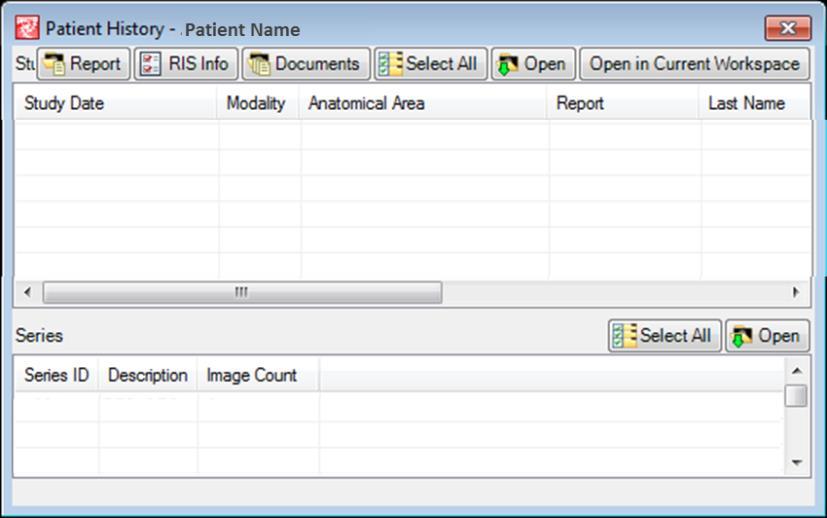 Chapter 10 Using the Image Viewer Study Menu 10-1 Patient History The Patient History option in the Image Viewer allows users to see all of the studies administered to that patient from all time