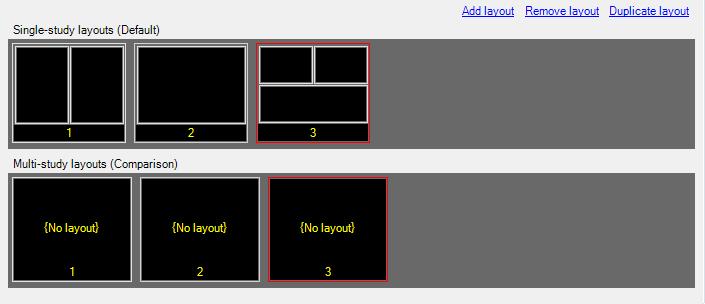 B. Manage Layouts NovaPACS Diagnostic Viewer Chapter 10 Using the Image Viewer Study Menu Users can add, edit, remove, and duplicate layouts within a Hanging Protocol using the layouts section of the