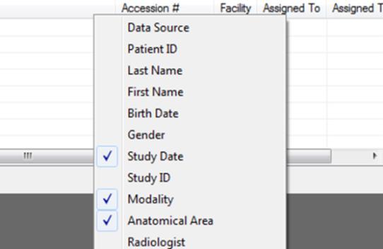 The Patient History list displays information in columns, including (but not limited to): Modality displays predefined codes identifying the modality Study Date displays the date of the study