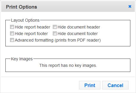 to adjust how the report template will appear when printed. After making selections, click print to open the normal print dialog and print the document.