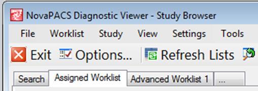 Activating the Assigned Worklist Users can activate the Assigned Worklist tab by selecting the Worklist option from the Study Browser s View Menu or pressing the default