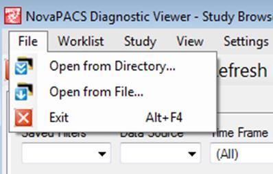 NovaPACS Diagnostic Viewer Chapter 3 Using the Study Browser File Menu One of the main functions of the Diagnostic Viewer s Study Browser is to help users search for and view