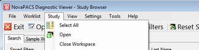 Chapter 5 Using the Study Browser Study Menu 5-3 Close Workspace The Close Workspace option closes the current, visible workspace in the Image Viewer while leaving any other workspaces open.