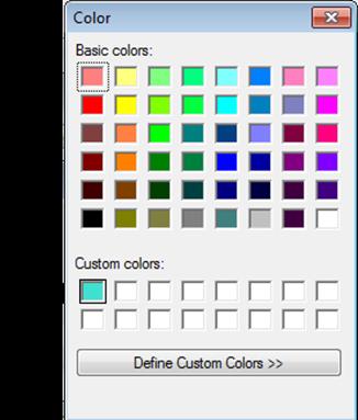 A Color dialog box will open allowing users to select from the Basic Colors options or create a custom color using the Define Custom Colors option.