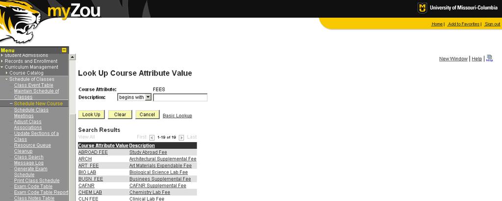 13. Click the desired value in the Search Results table.