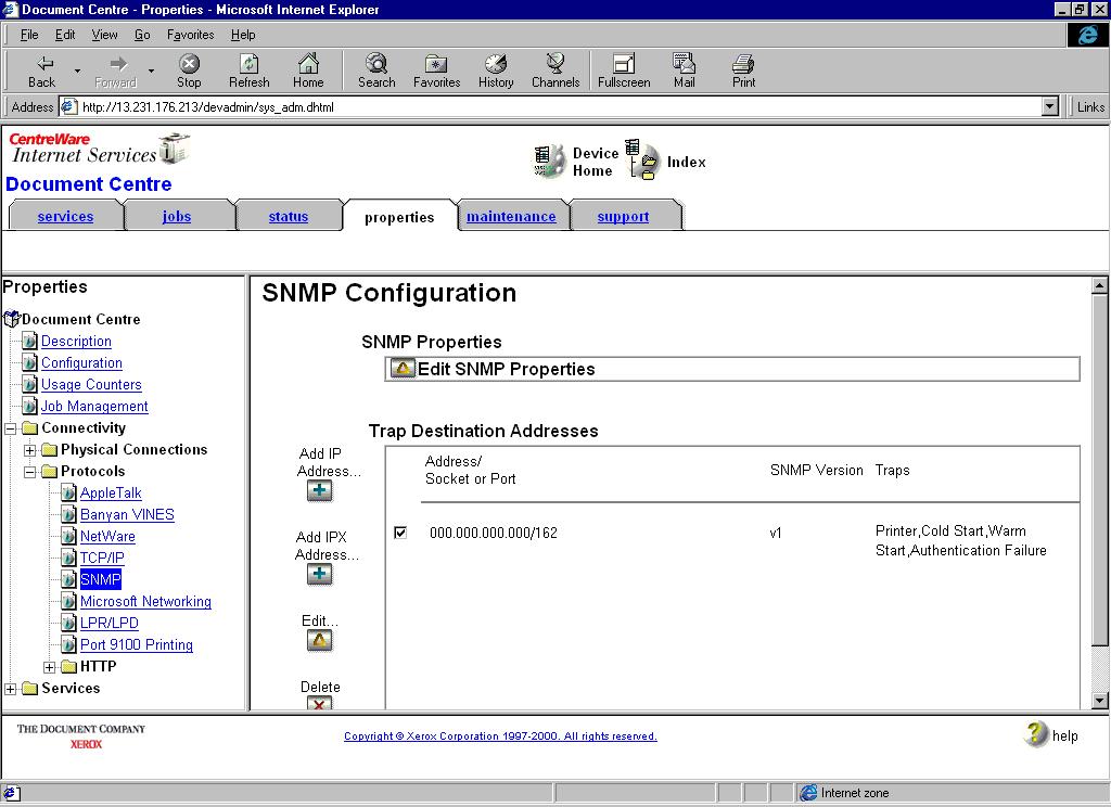 Using Xerox CentreWare for Tivoli NetView Confirming SNMP Trap Registration To confirm SNMP Trap Registration on a specific Xerox device, perform the following steps: 1 Right click the Xerox device.