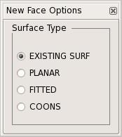 In the New Face Options window that appears select the EXISTING SURF option.