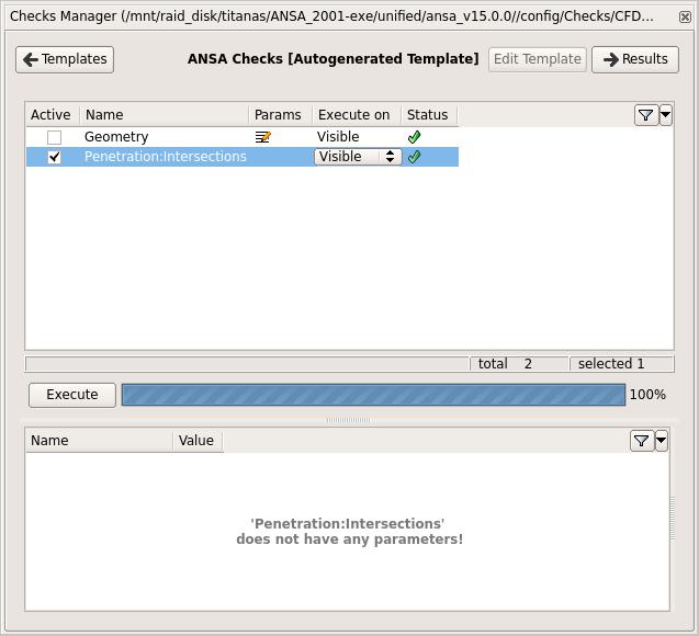 Next click the Checks button and select Penetration>Intersections. Click Execute in the Checks Manager window.