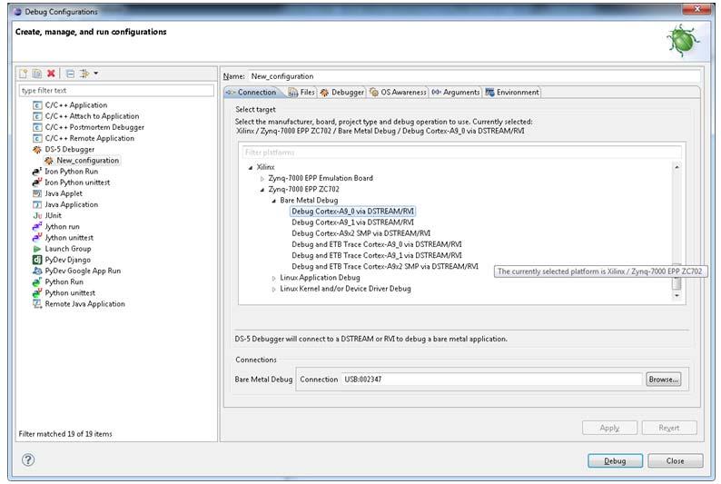 Step 5 - DS-5 Tools: Debugger Target Configuration for Zynq Device Custom Design 3.
