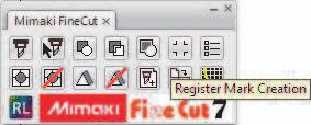 Create it referring to P4-6 to 10 of CJV30 Operation Manual. 10. Click the [Register Mark Creation] button of FineCut.