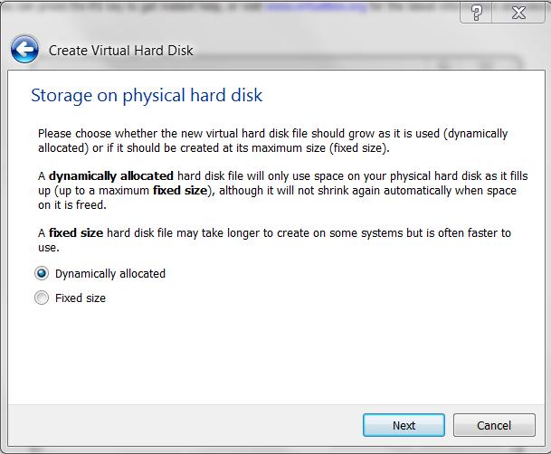 8. Leave VDI selected and click next. 9.