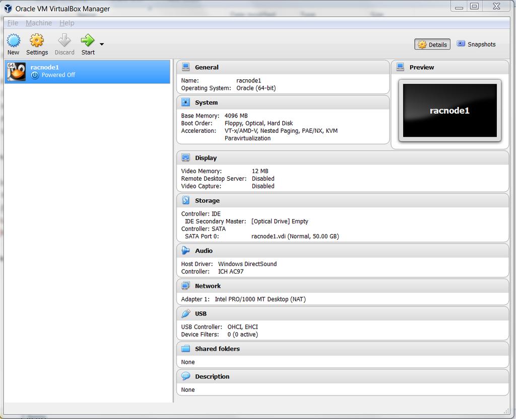 11. From the main screen, select the virtual machine racnode1 and click