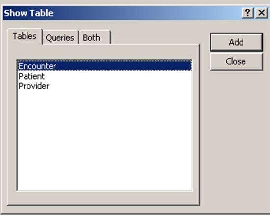 In the relationships window, if the window for adding tables is not showing, we right click to show tables.
