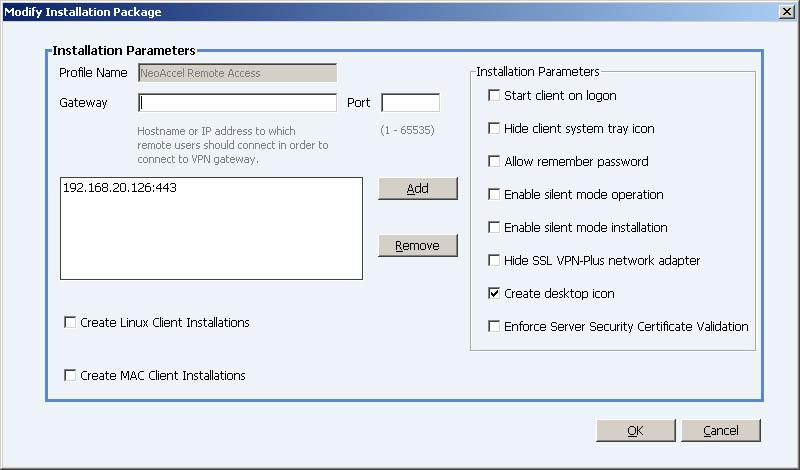 Figure 5.5: Modify Installation Package dialog box 4. Do the required modification and click on the button: OK to save and update the changes.