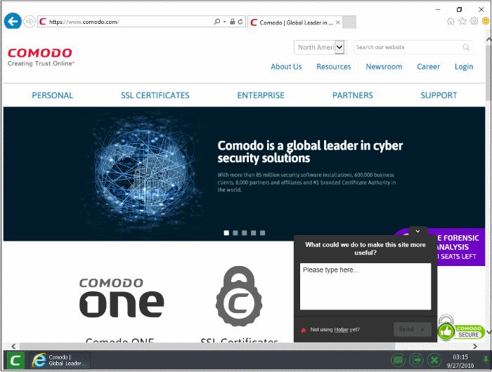 As an example, the following screenshot shows the Comodo website running under a secure URI application: Note the gray