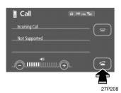 Receiving on the Bluetooth phone 27p208 To adjust the volume of received call: Touch or + or use the volume switch of the steering wheel.