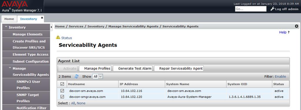 Finally, under Manage Serviceability Agents in the left pane, select Serviceability Agents.