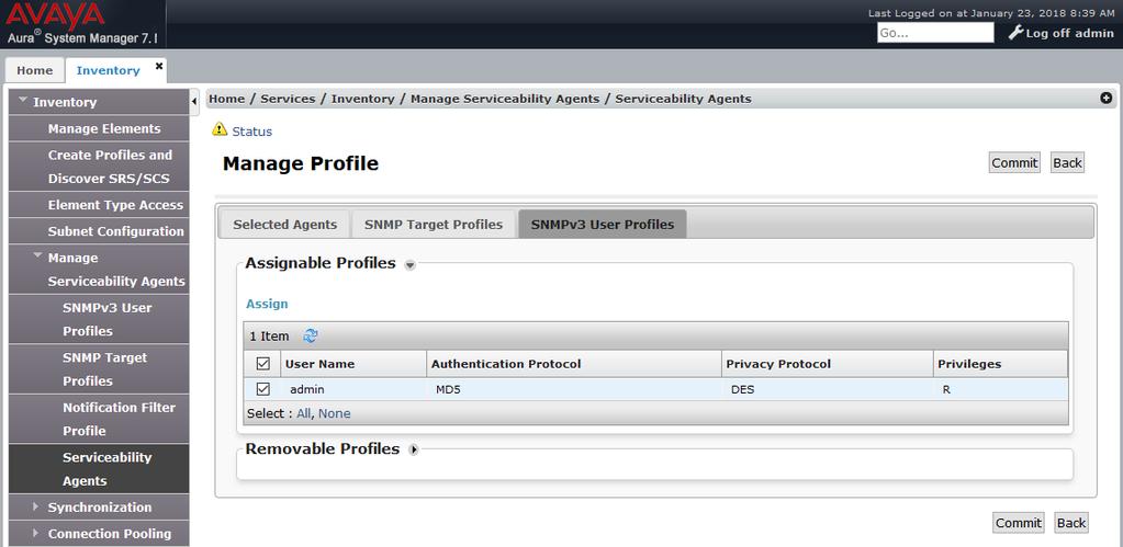 In the SNMPv3 User Profiles tab, select the entry in the Assignable Profiles section and click Assign to