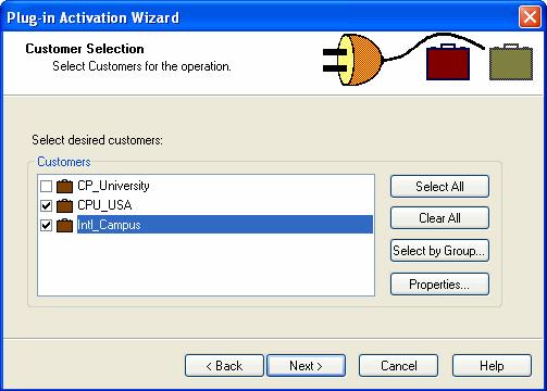 Activating the VSX Plug-in in Provider-1 4. Click to select the VSX plug-in (Plvsx) and then click Next. The Customer Selection page appears. 5.