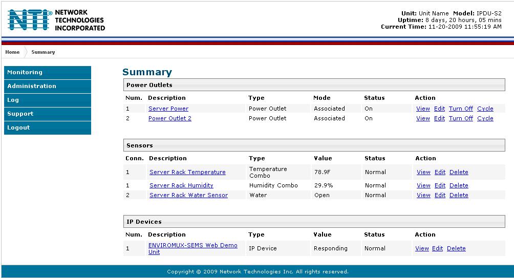 With a successful log in, the Summary page with a menu at left will appear on the screen: Figure 13- Summary page From this initial page, the user can use the menu to the left to manage all the