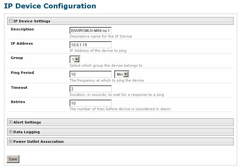 The IP Device Configuration page will immediately open.