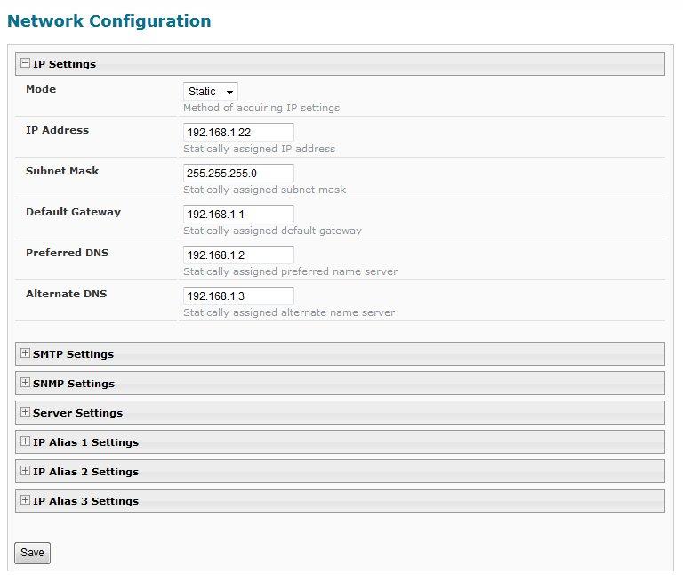 Network Configuration From the Network Setup page the administrator can either choose to have the IP address and DNS information filled in automatically by the DHCP server (default setting), or