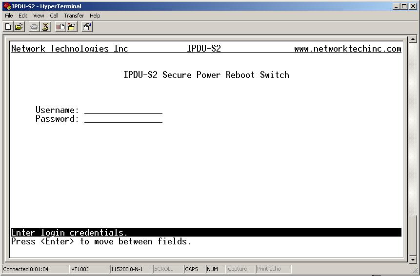 OPERATION VIA TEXT MENU- IPDU-SX The IPDU-Sx can be controlled using a terminal program (e.g. HyperTerminal) via an RS232-Link, connected to Console Port (page 6) or using Telnet or SSH protocol via the Ethernet Port.