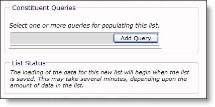 70 CHAPTER 1 To add a query, click Add Query. The Query Search screen appears. Select a query for the email list. For a query to appear as a selection, it must first be created in the other program.