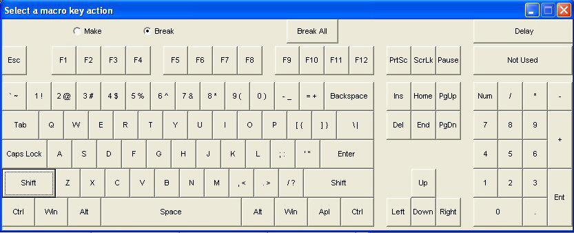 Before selecting a key, be sure to check the make or break selection box above the keyboard before the key, to achieve the