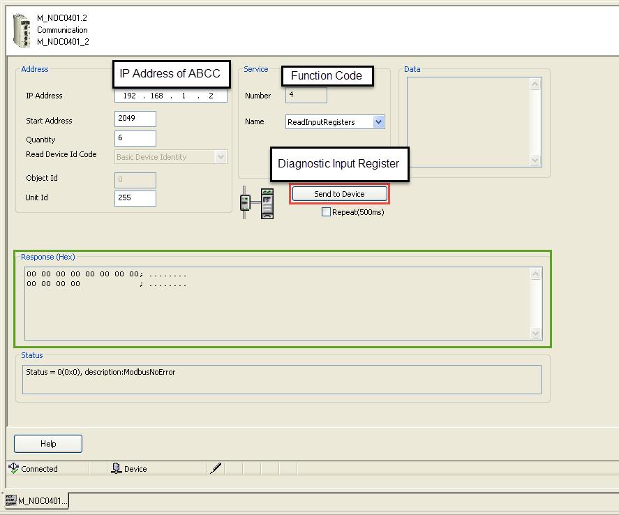 Readout of Diagnostics in Unity Pro XL 26 (28) The Modbus-TCP Explicit Message window, below, presents an example of both the configuration of a Modbus-TCP explicit message, and the response.