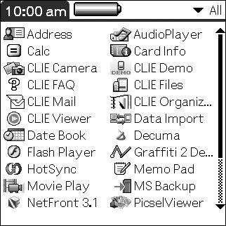 Using the Palm OS Standard screen Changing the display style of the Palm OS Standard screen On the Palm OS Standard screen, you can display applications in either list or small-icon
