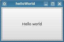 Hello World in Qt // main.cpp #include <QtGui> int main(int argc, char *argv[]) { QApplication app(argc, argv); QPushButton button("hello world"); button.show(); return app.