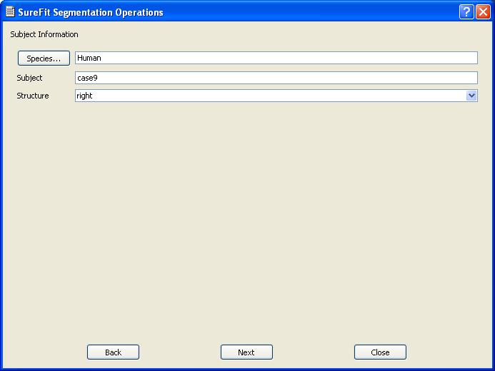 Figure 14 - SureFit Operations Subject Information Page The Spec File Selection Page shows the Spec File that will be updated as new data files are created during the