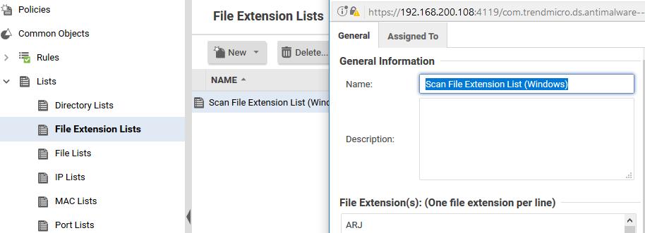 Scan Exclusions The Directory Lists, File Extension Lists, and File Lists can be set in the Common Objects section of Policies tab.
