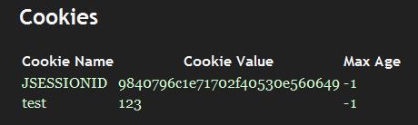 Example Display a table of cookies (names, values, and max age) A value of -1 (default) for maxage indicates that the cookie will persist until browser shutdown 31 Example Cookies Display