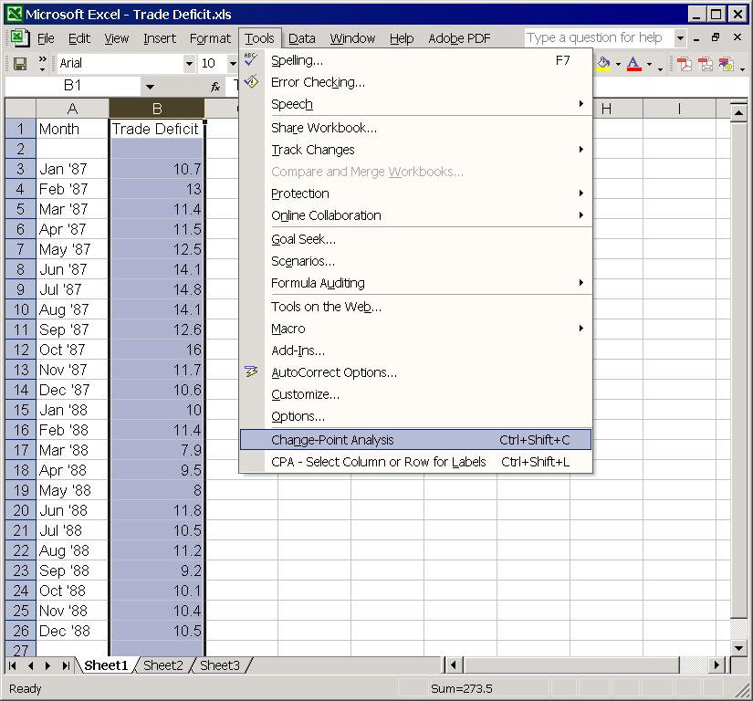 Figure 6: Excel 2000 Tools Menu In Excel 2007, installing the Add-In adds two new menu items to a newly create Add-Ins menu