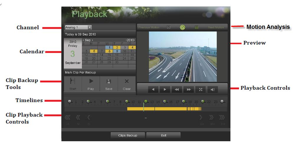 Figure 27. Playback Interface Menu Some of the main features of the Playback Interface includes: Channel Selector: Select the channel to search for recordings on.