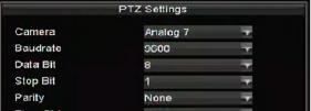 The items that can be found on this menu include: Camera: Select a PTZ camera. Call Preset: Call a PTZ preset. Call Patrol: Call a PTZ sequence. Call Pattern: Call a PTZ pattern.