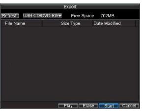 Once in the Export menu, you may click on: New Folder: Creates a new folder on the export device.