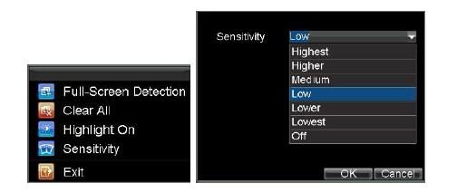 4. Click the Area Settings button to enter the Motion Detection area and Sensitivity configuration interface. 5.