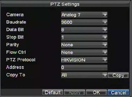 The items that can be found on this menu include: Camera: Select a PTZ camera. Call Preset: Call a PTZ preset. Call Patrol: Call a PTZ sequence. Call Pattern: Call a PTZ pattern.
