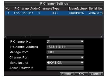 Select the IP device from the list. The devices found in the list are those supported by SADP and are found by the DVR.