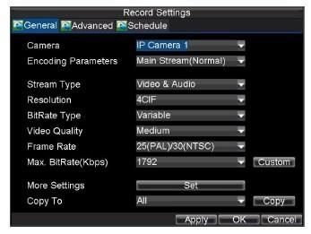 . Select the IP camera to configure next to the Camera label. 3. Adjust IP camera compression settings.