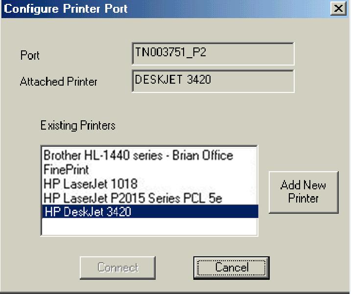 If the correct printer type is not listed, click "Add New Printer" to run the Windows Add Printer wizard.